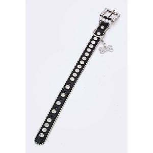 Ball Chain Crystal Dog Collar - Black/Fur